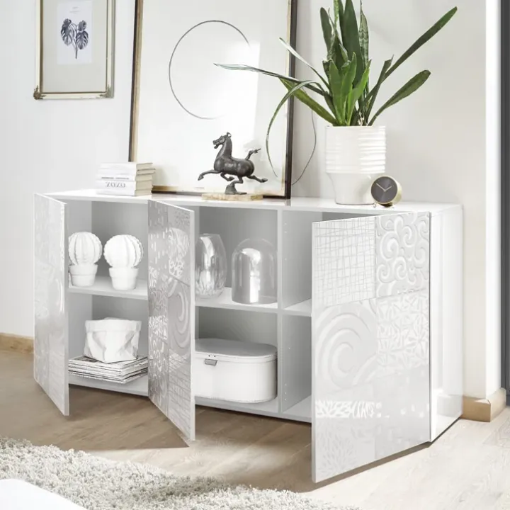 Madia 181x84h cm 3 ante moderna soggiorno bianco laccato lucido Paradise
