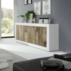 Madia 207x86h cm 4 ante moderna soggiorno bianco lucido pero Eternity