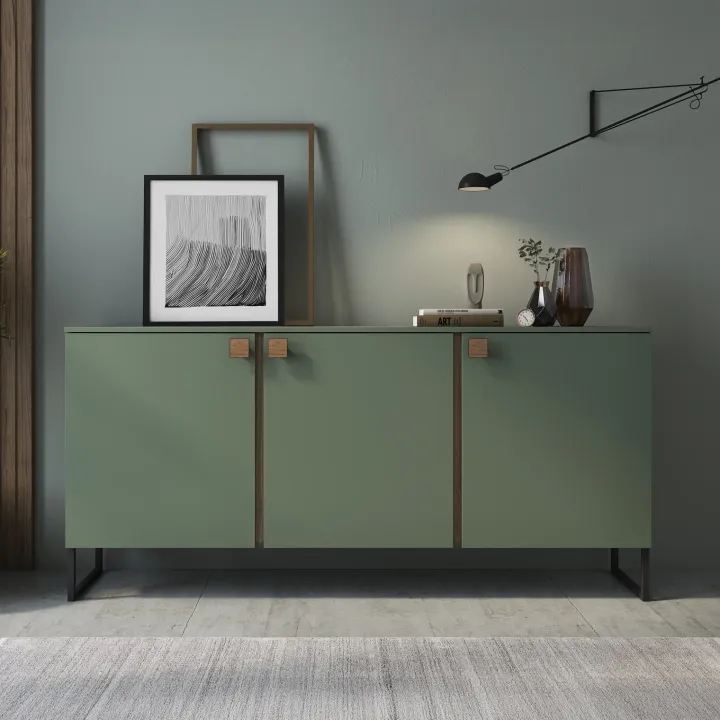 Madia 184x87h cm 3 ante moderna verde salvia scuro rovere Selvia