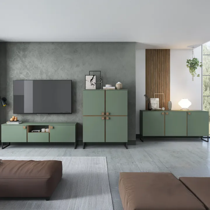 Madia 184x87h cm 3 ante moderna verde salvia scuro rovere Selvia