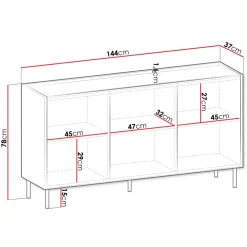 Madia 144x78h cm 3 ante 3 ripiani piano effetto marmo nero noce Caliva