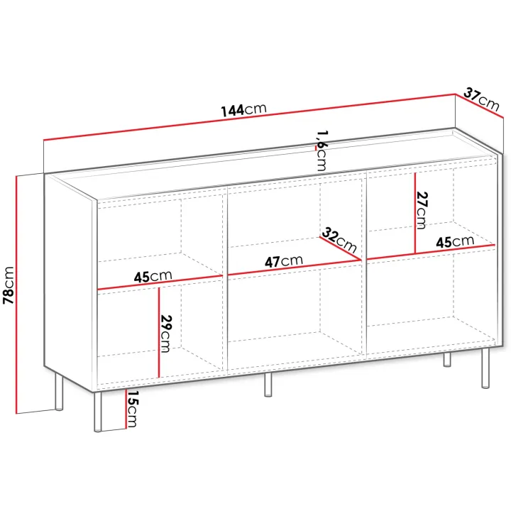 Madia 144x78h cm 3 ante 3 ripiani piano effetto marmo nero noce Caliva