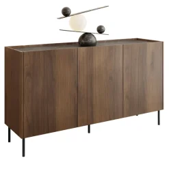 Madia 144x78h cm 3 ante 3 ripiani piano effetto marmo nero noce Caliva