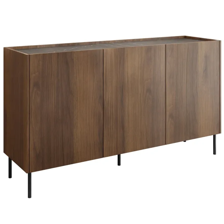 Madia 144x78h cm 3 ante 3 ripiani piano effetto marmo nero noce Caliva