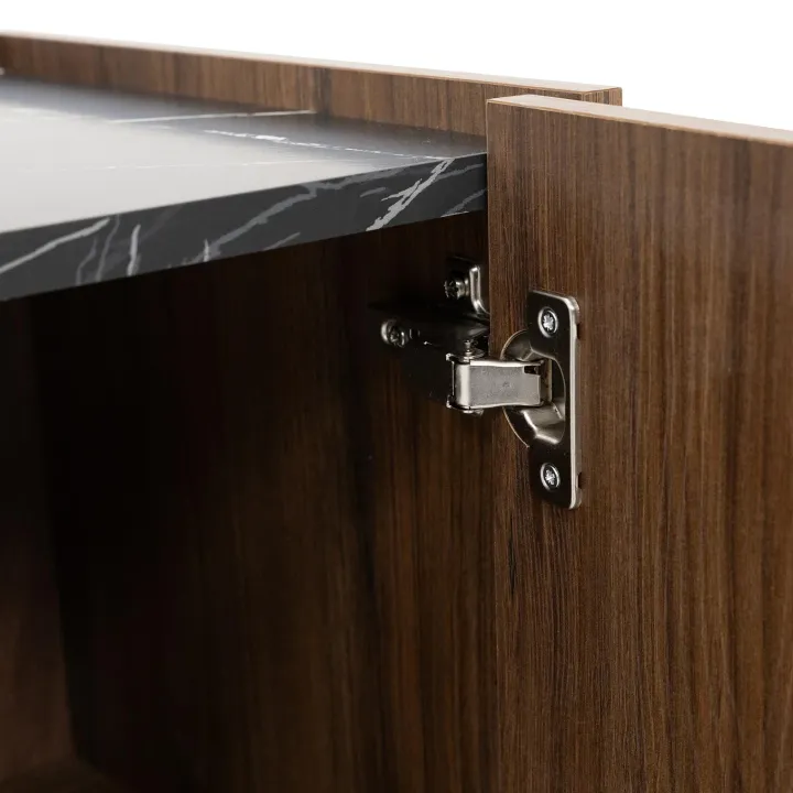 Madia 144x78h cm 3 ante 3 ripiani piano effetto marmo nero noce Caliva