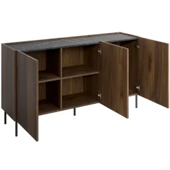 Madia 144x78h cm 3 ante 3 ripiani piano effetto marmo nero noce Caliva
