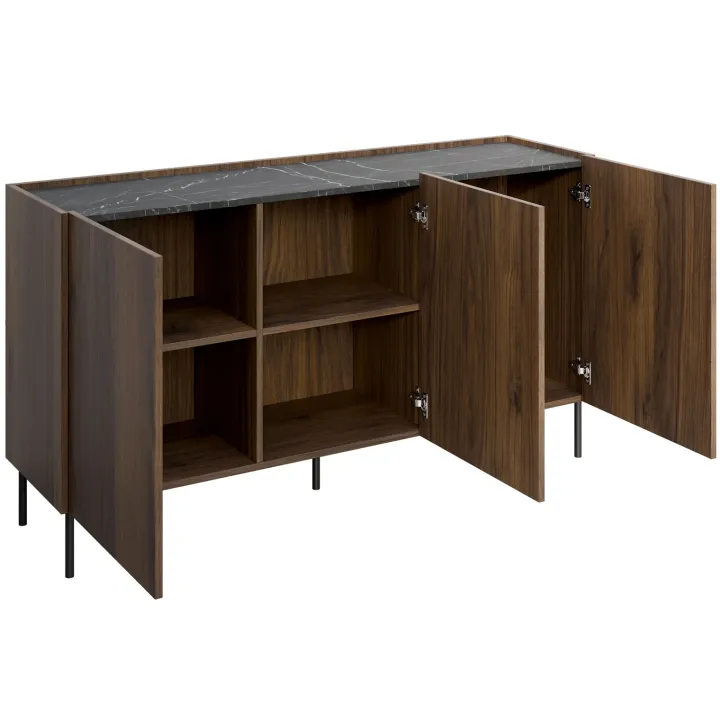 Madia 144x78h cm 3 ante 3 ripiani piano effetto marmo nero noce Caliva