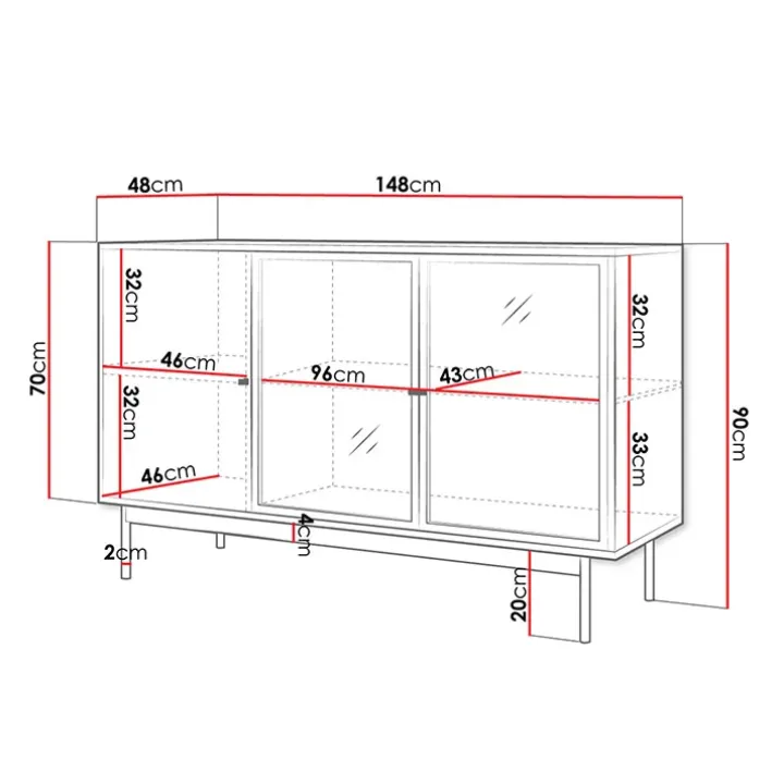 Madia 148x90h cm 3 ante rovere nero Herning
