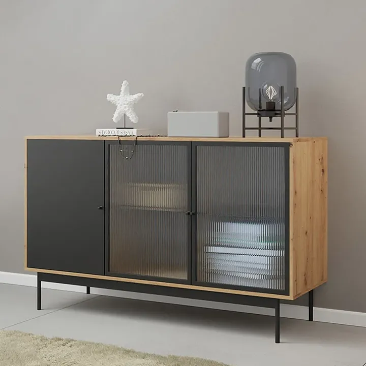 Madia 148x90h cm 3 ante rovere nero Herning
