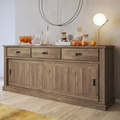 Madia 215x95h cm 2 ante scorrevoli 3 cassetti soggiorno noce nero Islen