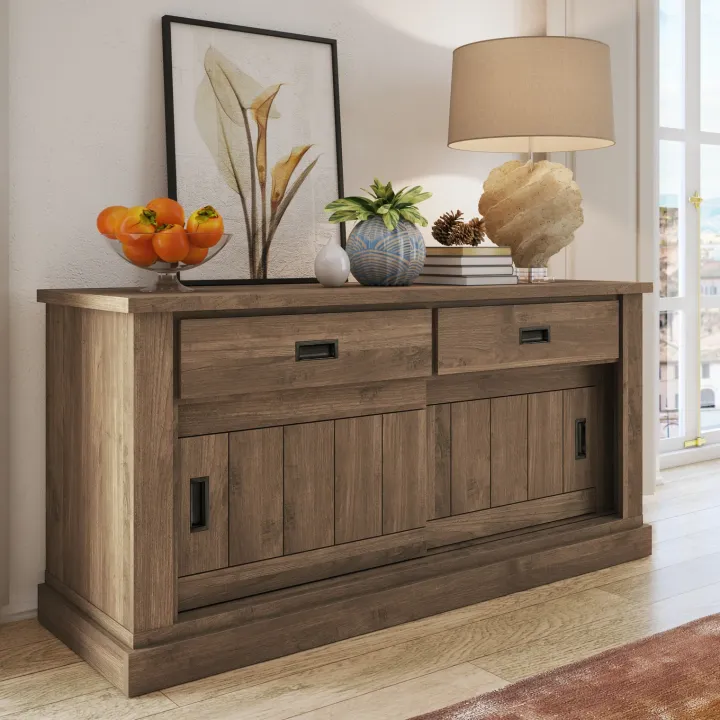 Madia 150x95h cm 2 ante scorrevoli 2 cassetti soggiorno noce nero Islen
