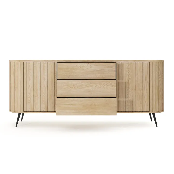 Madia 196x82h cm 2 ante scorrevoli 3 cassetti soggiorno rovere Groove