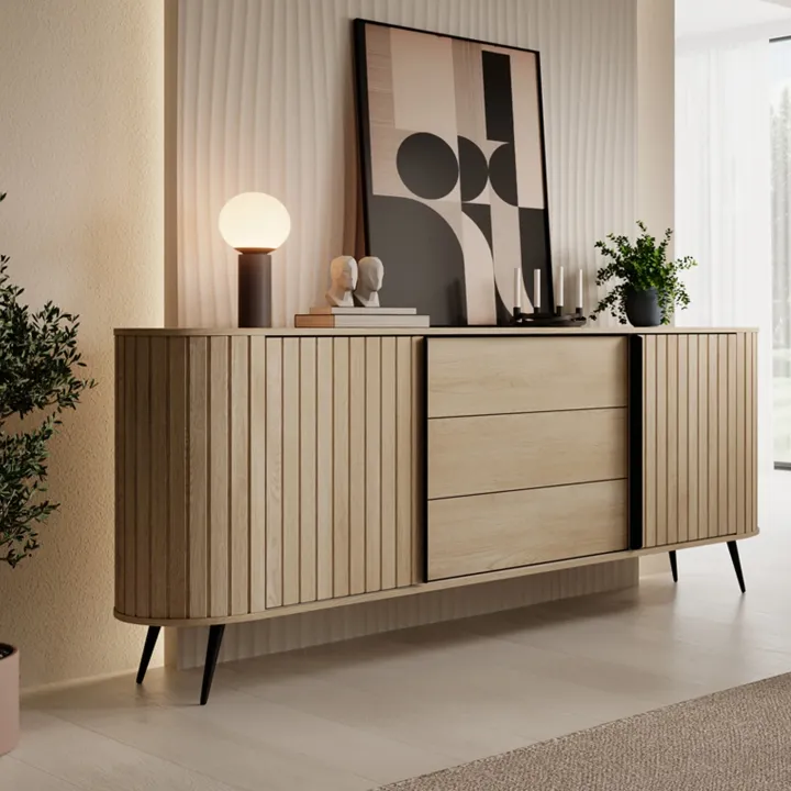 Madia 196x82h cm 2 ante scorrevoli 3 cassetti soggiorno rovere Groove