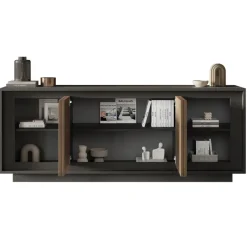 Madia 207x80h cm 4 ante soggiorno antracite rovere scuro Savoy