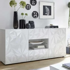 Madia 181x84h cm 2 ante soggiorno bianco laccato lucido con serigrafia Marvis