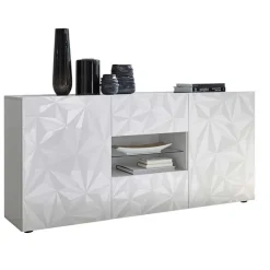 Madia 181x84h cm 2 ante soggiorno bianco laccato lucido con serigrafia Marvis