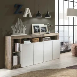 Madia 184x93h cm 4 ante soggiorno bianco lucido pero Invictus