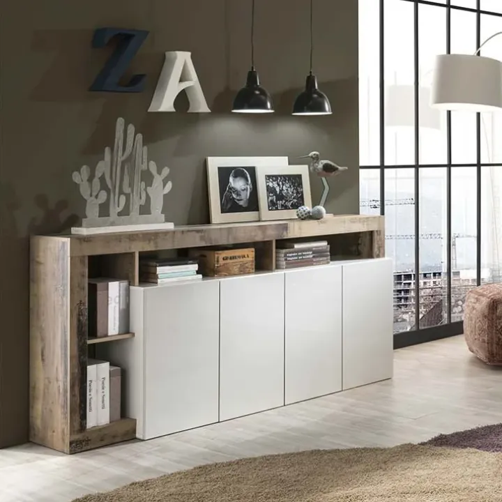 Madia 184x93h cm 4 ante soggiorno bianco lucido pero Invictus