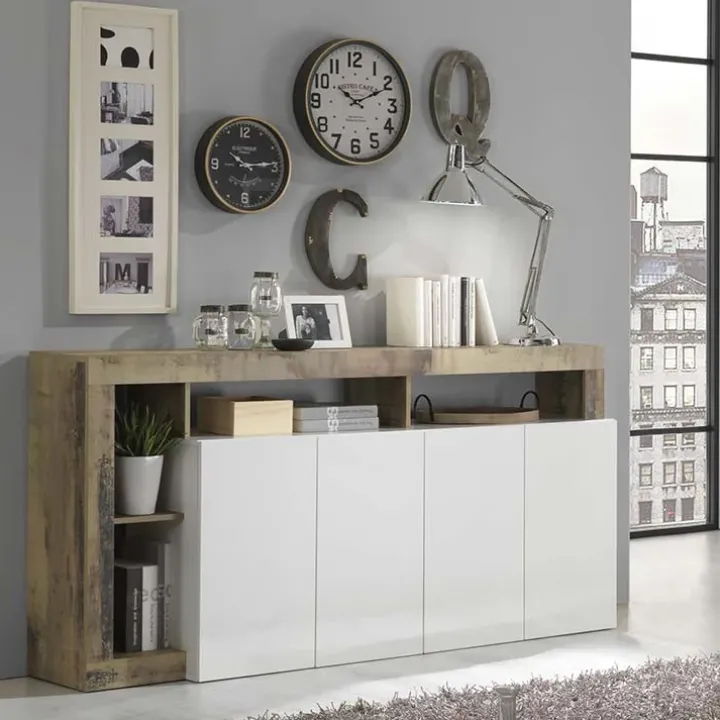Madia 184x93h cm 4 ante soggiorno bianco lucido pero Invictus
