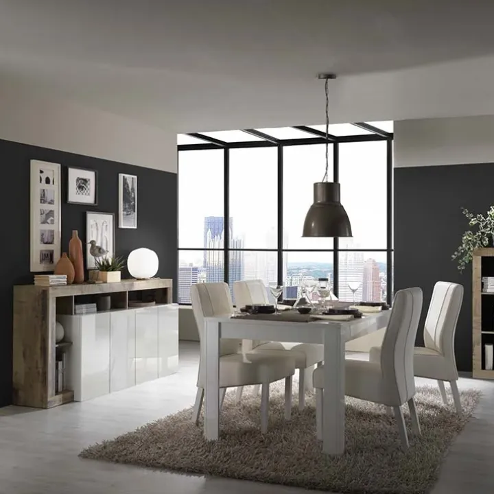 Madia 184x93h cm 4 ante soggiorno bianco lucido pero Invictus