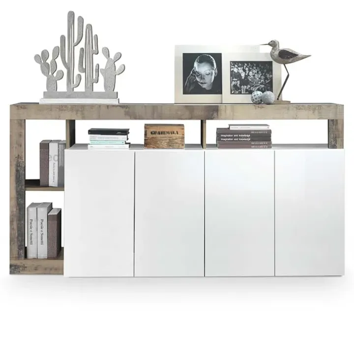 Madia 184x93h cm 4 ante soggiorno bianco lucido pero Invictus