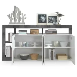 Madia 184x93h cm 4 ante soggiorno bianco lucido ossido Invictus