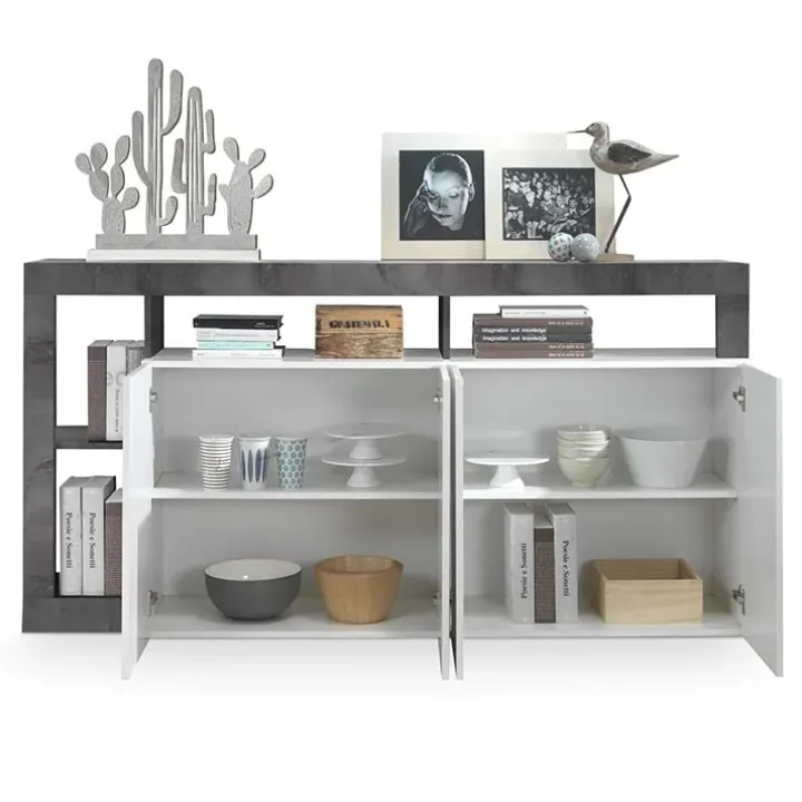 Madia 184x93h cm 4 ante soggiorno bianco lucido ossido Invictus