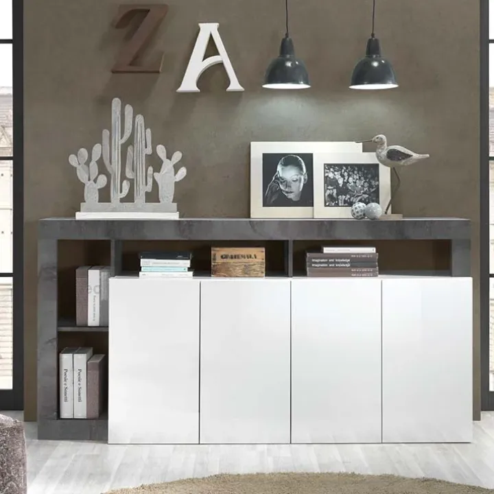 Madia 184x93h cm 4 ante soggiorno bianco lucido ossido Invictus