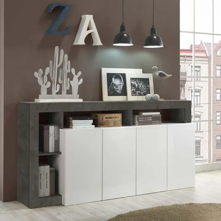 Madia 184x93h cm 4 ante soggiorno bianco lucido ossido Invictus