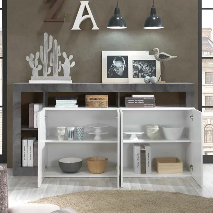 Madia 184x93h cm 4 ante soggiorno bianco lucido ossido Invictus