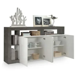 Madia 184x93h cm 4 ante soggiorno bianco lucido ossido Invictus