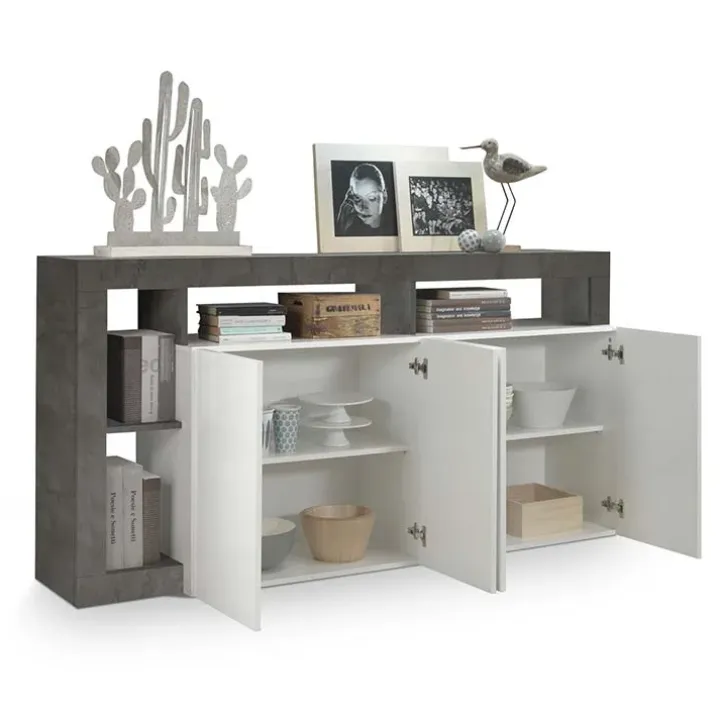 Madia 184x93h cm 4 ante soggiorno bianco lucido ossido Invictus