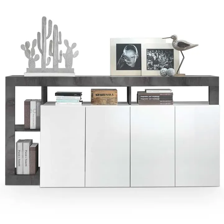 Madia 184x93h cm 4 ante soggiorno bianco lucido ossido Invictus