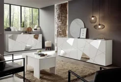 Madia 181x84h cm 3 ante soggiorno bianco lucido specchio con serigrafia Olimpo