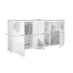 Madia 181x84h cm 3 ante soggiorno bianco lucido specchio con serigrafia Olimpo