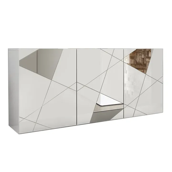 Madia 181x84h cm 3 ante soggiorno bianco lucido specchio con serigrafia Olimpo