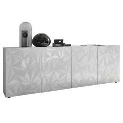 Madia 241x84h cm 4 ante soggiorno bianco lucido con serigrafia Marvis