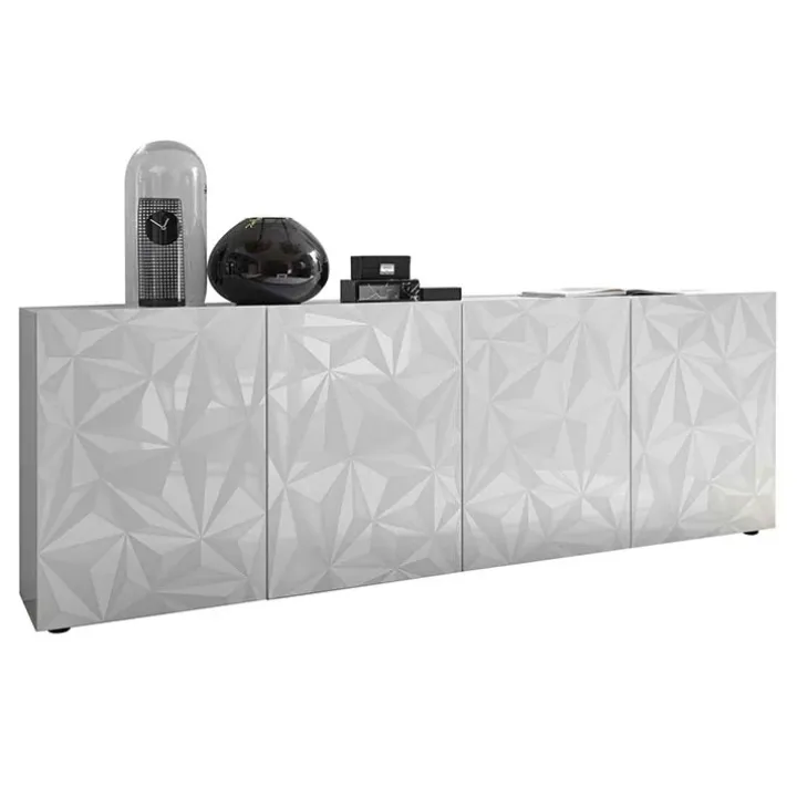 Madia 241x84h cm 4 ante soggiorno bianco lucido con serigrafia Marvis