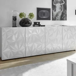 Madia 241x84h cm 4 ante soggiorno bianco lucido con serigrafia Marvis