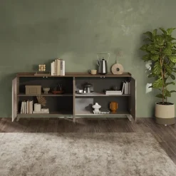 Madia 241x99h cm 4 ante soggiorno bronzo rovere scuro Jonson