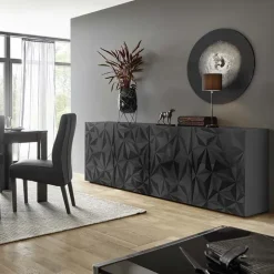 Madia 241x84h cm 4 ante soggiorno grigio con serigrafia Marvis