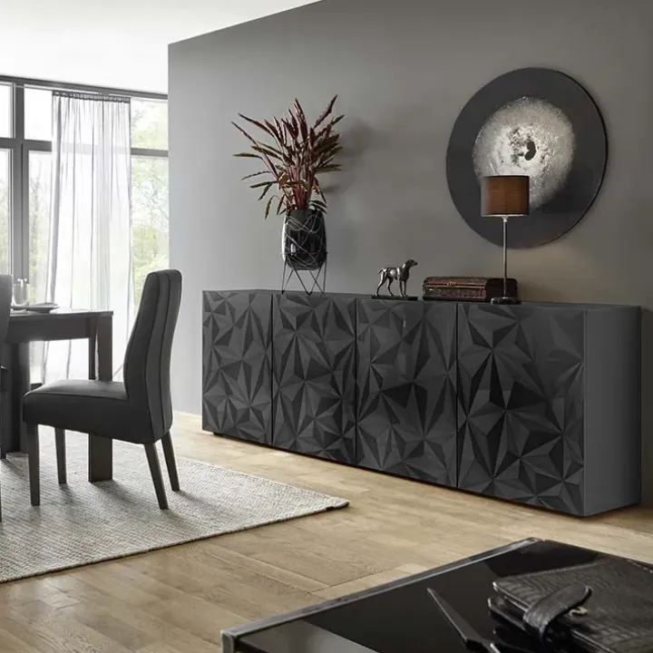 Madia 241x84h cm 4 ante soggiorno grigio con serigrafia Marvis