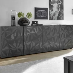 Madia 241x84h cm 4 ante soggiorno grigio con serigrafia Marvis