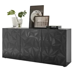 Madia 181x84h cm 3 ante soggiorno grigio lucido con serigrafia Marvis