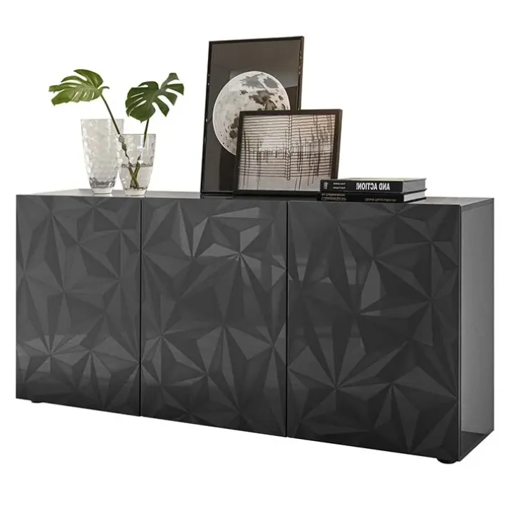 Madia 181x84h cm 3 ante soggiorno grigio lucido con serigrafia Marvis