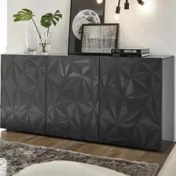 Madia 181x84h cm 3 ante soggiorno grigio lucido con serigrafia Marvis