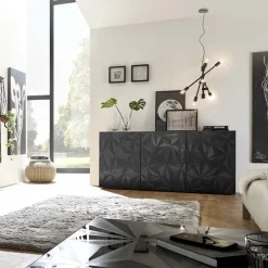 Madia 181x84h cm 3 ante soggiorno grigio lucido con serigrafia Marvis