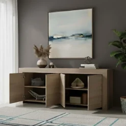 Madia 210x81h cm 4 ante soggiorno moderna rovere chiaro Halston