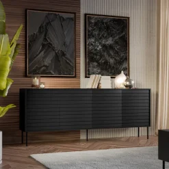 Madia 200x81h cm 4 ante soggiorno nero Wild