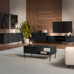 Madia 200x81h cm 4 ante soggiorno nero Wild